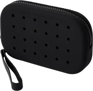 JOVAKIT Small Portable Silicone Makeup Bag for Women with Decorative Holes, Travel Waterproof Toiletry Cosmetic Bag Gifts for Women, Zipper Closure Makeup Case with Handle (Black)