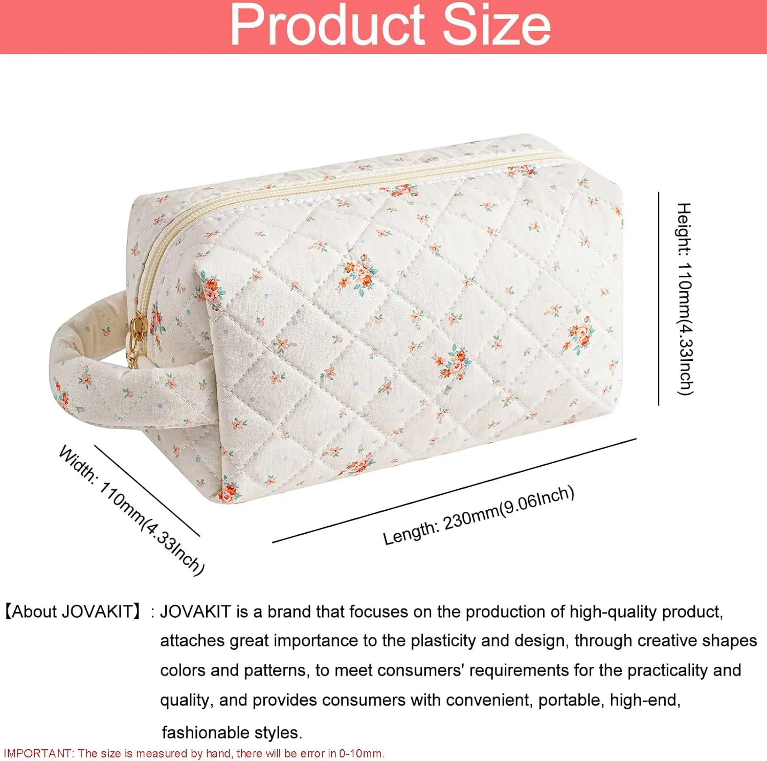 JOVAKIT Travel Makeup Bag Cosmetic Bag for Women, Christmas Gifts, Small Floral Flowers Coquette Toiletry Bag with Handle, Zipper Make Up Pouch Organizer Bag Trendy Stuff (Beige Floral)