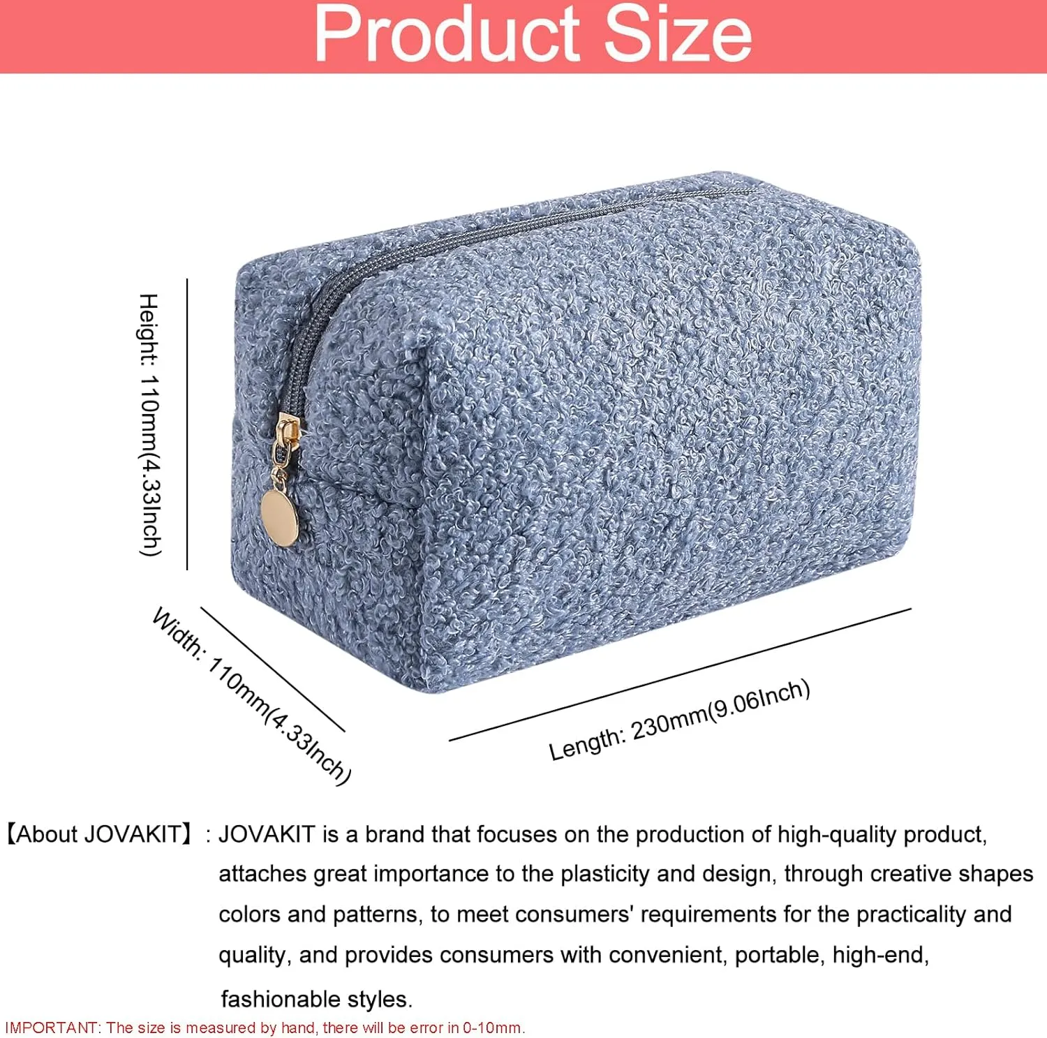 JOVAKIT Travel Makeup Bag Cosmetic Bag for Women, Fashion Christmas Gifts, Plush Zipper Make Up Pouch, Large Capacity Toiletry Organizer Makeup, Portable Storage Bag Trendy Stuff (Blue)