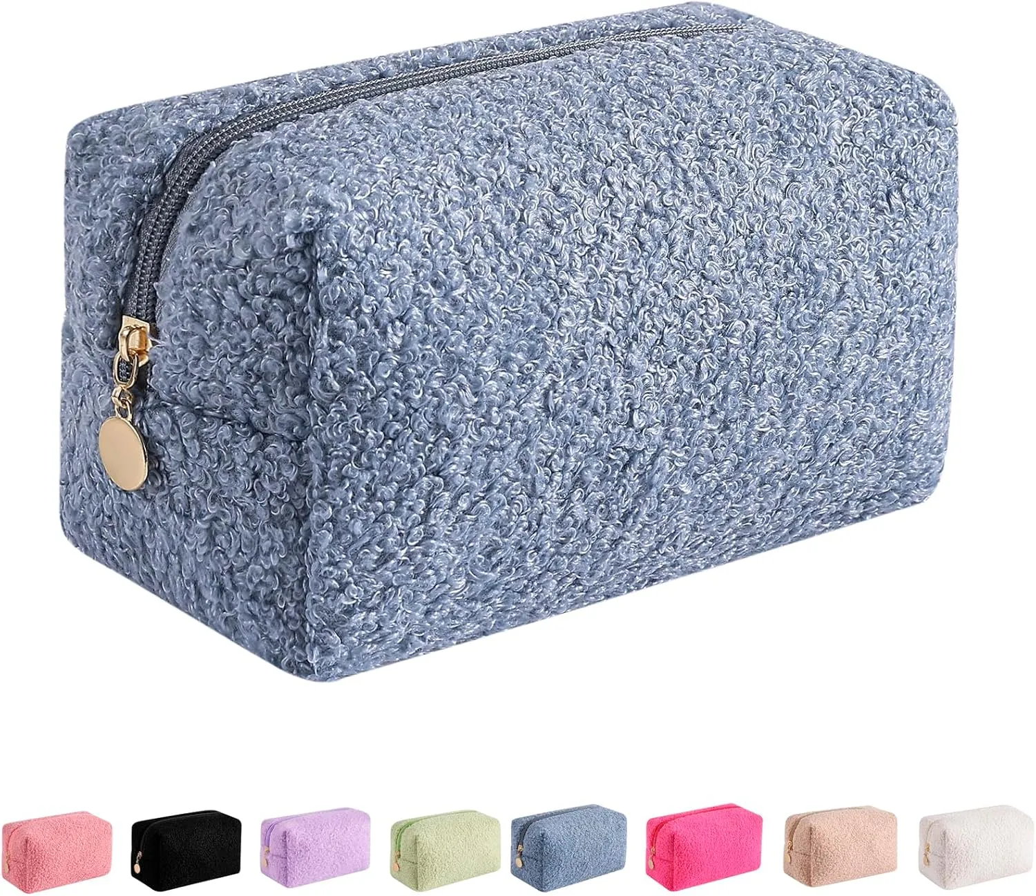 JOVAKIT Travel Makeup Bag Cosmetic Bag for Women, Fashion Christmas Gifts, Plush Zipper Make Up Pouch, Large Capacity Toiletry Organizer Makeup, Portable Storage Bag Trendy Stuff (Blue)
