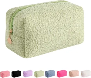 JOVAKIT Travel Makeup Bag Cosmetic Bag for Women, Fashion Christmas Gifts, Plush Zipper Make Up Pouch, Large Capacity Toiletry Organizer Makeup, Portable Storage Bag Trendy Stuff (Khaki)