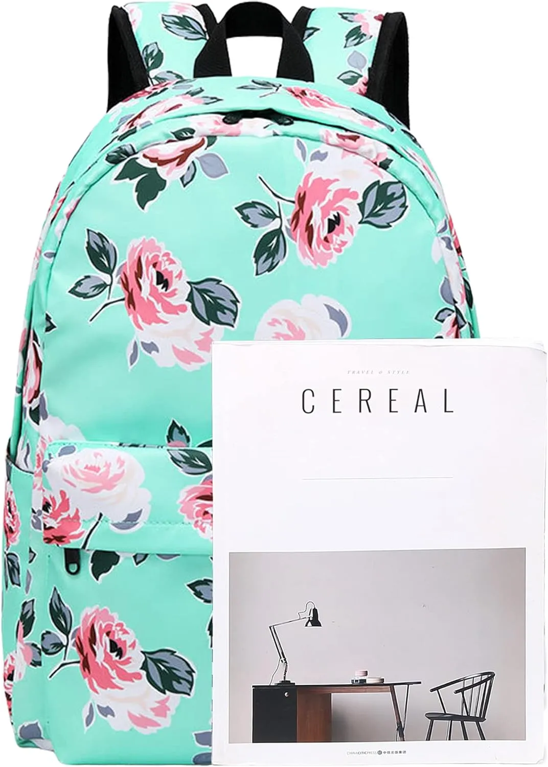 Joyfulife Teen Backpacks for Girls School Bags Student Bookbags Girls Backpacks Set with Lunch Box Pencil Case Pencil Case Water-resistant Floral Laptop Backpack Travel Bag Rucksack (Teal)
