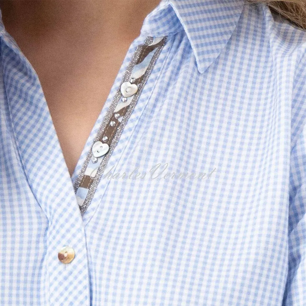 Just White Check Blouse with V-neck – Style C1219