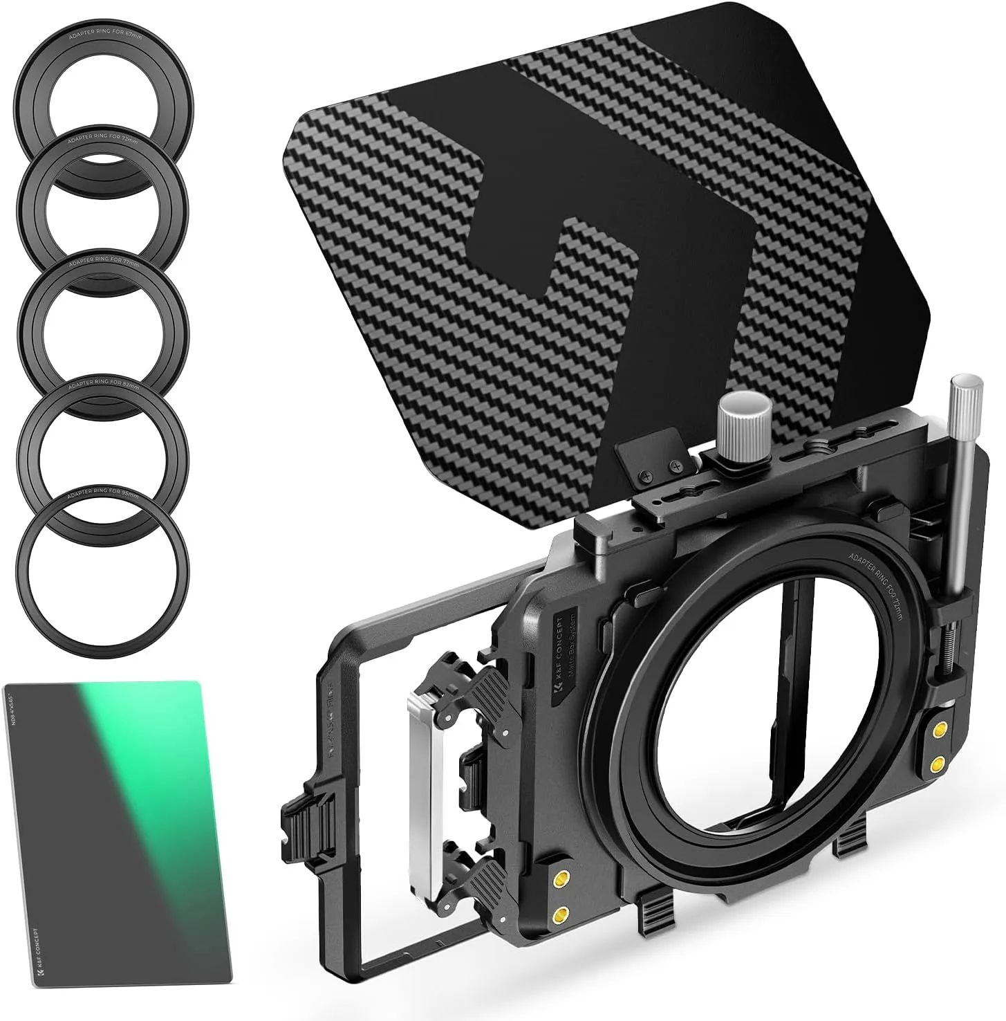 K&F Concept Mini Matte Box  ND8, DSLR Camera Matte Box with Carbon Fiber Top Flag for 67mm/72mm/77mm/82mm/95mm Lenses, with Filter Trays for 4x5.65 & Circular Filter