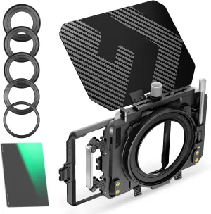 K&F Concept Mini Matte Box  ND8, DSLR Camera Matte Box with Carbon Fiber Top Flag for 67mm/72mm/77mm/82mm/95mm Lenses, with Filter Trays for 4x5.65 & Circular Filter