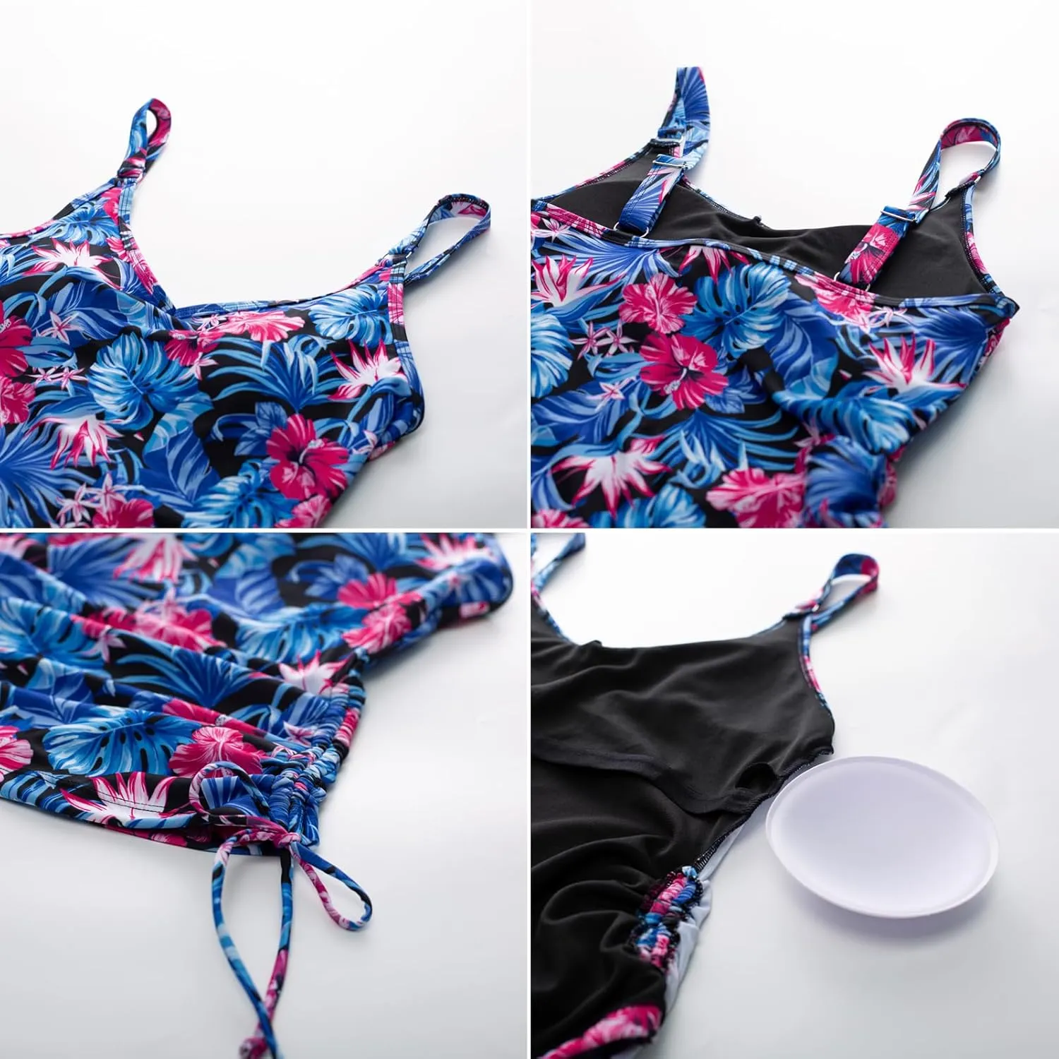 Kate Kasin Women's Tankini Swimsuits Tummy Control Two Piece V Neck Ruched Bathing Suits with Skirts Beach Swim Dress