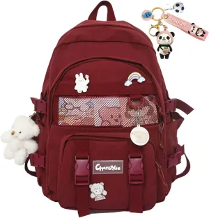 Kawaii Backpack with Kawaii Pins School Bag Rucksack Large Capacity Girls Backpack Teens Multi-Pocket Bookbag