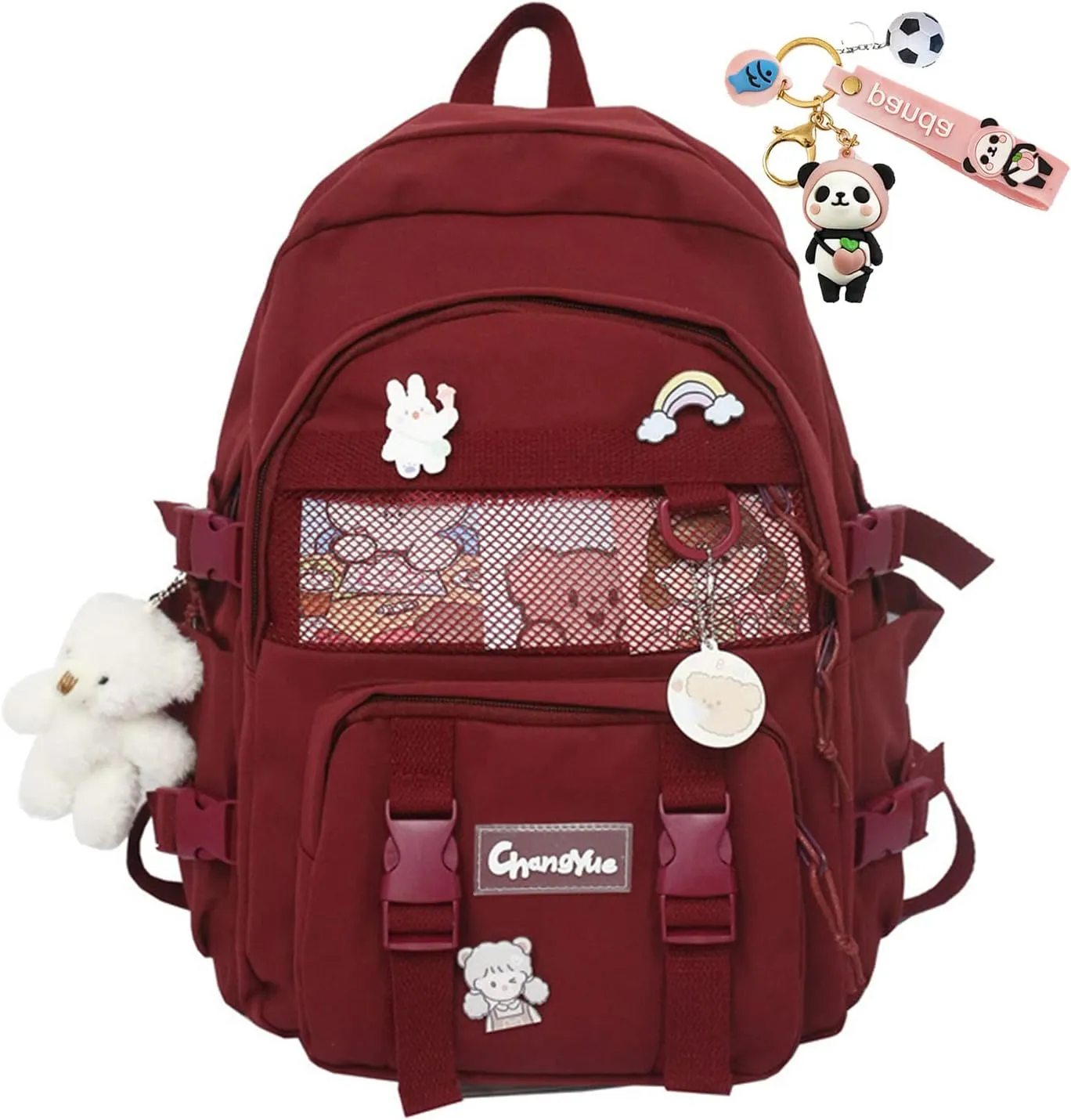 Kawaii Backpack with Kawaii Pins School Bag Rucksack Large Capacity Girls Backpack Teens Multi-Pocket Bookbag