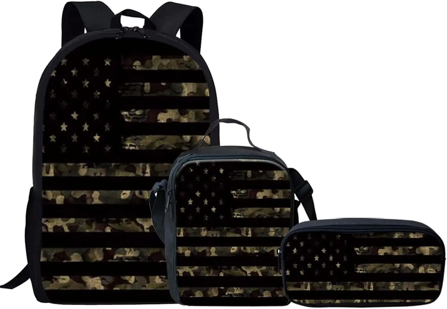 KEIAHUAN American Flag Camo Design School Backpack for Boys Lightweight School Bookbags Satchel Backpack Shoulder Schoolbags with Lunch Box Pencil Case