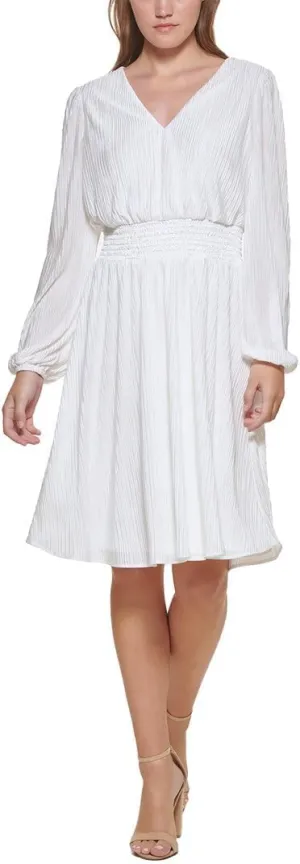 kensie Women's Balloon Sleeve Smocked Waist Mini Dress