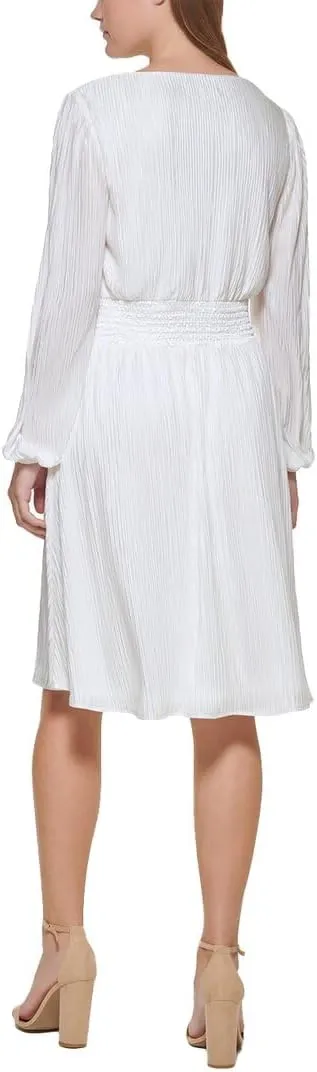 kensie Women's Balloon Sleeve Smocked Waist Mini Dress