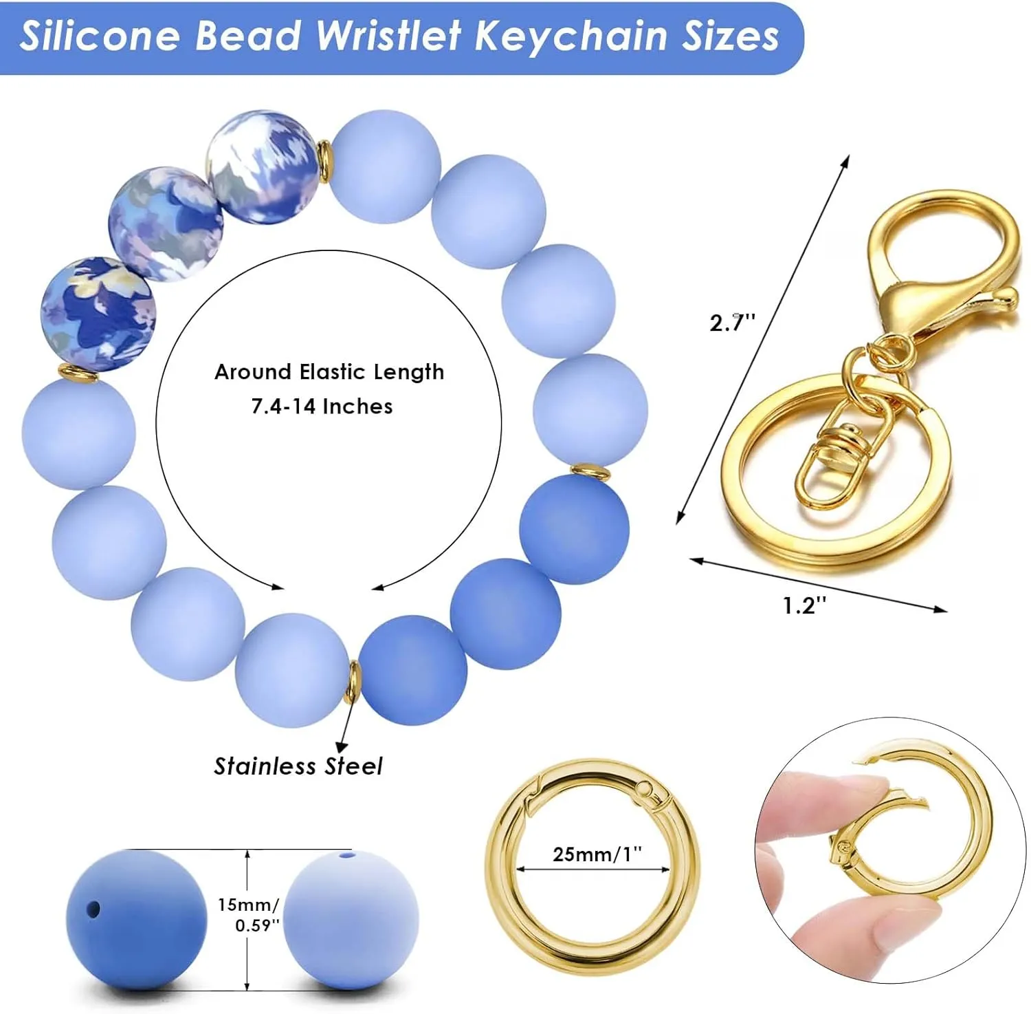 Keychain Wristlet, Silicone Beaded Wrist keychain for Women, Elastic Key chains for Car Keys