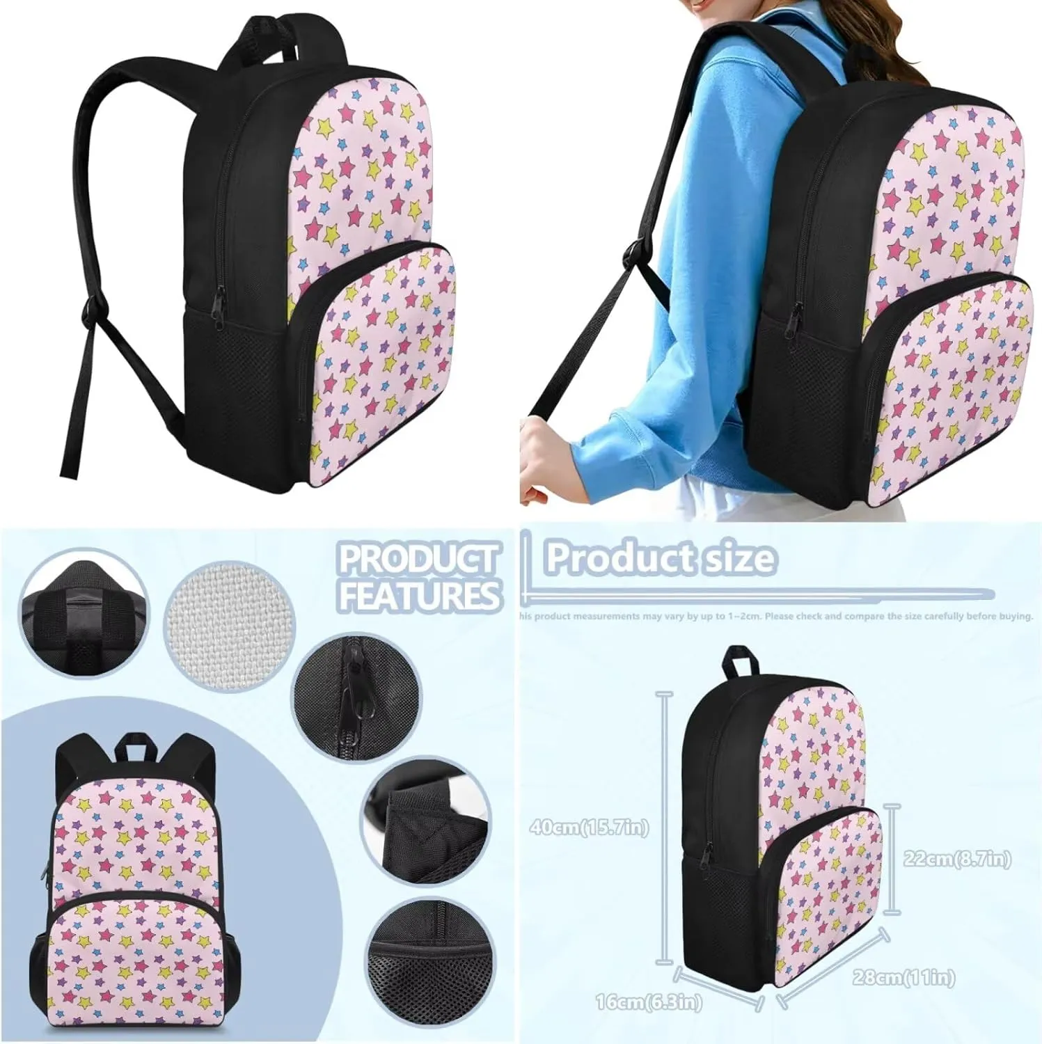 Kids Backpack Toddler Colored Stars Backpack for School Study Travel for Boys Pre-K Kindergarten Elementary Lightweight Book Bag Big Bookbag Kids 15" tall for Daycare