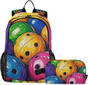 Kids Backpacks Set Colorful Bowling Boys Girls Backpack with Lunch Bag Toddler Bookbag