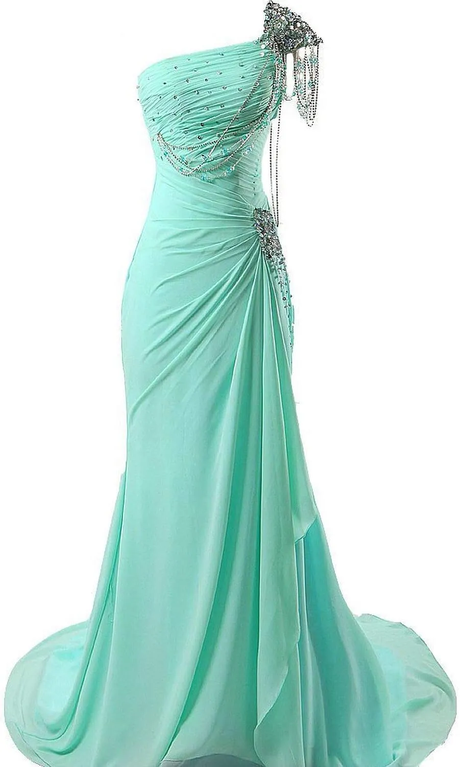 Kivary Women's Beaded One Shoulder Crystals Chiffon Long Corset Prom Evening Dresses