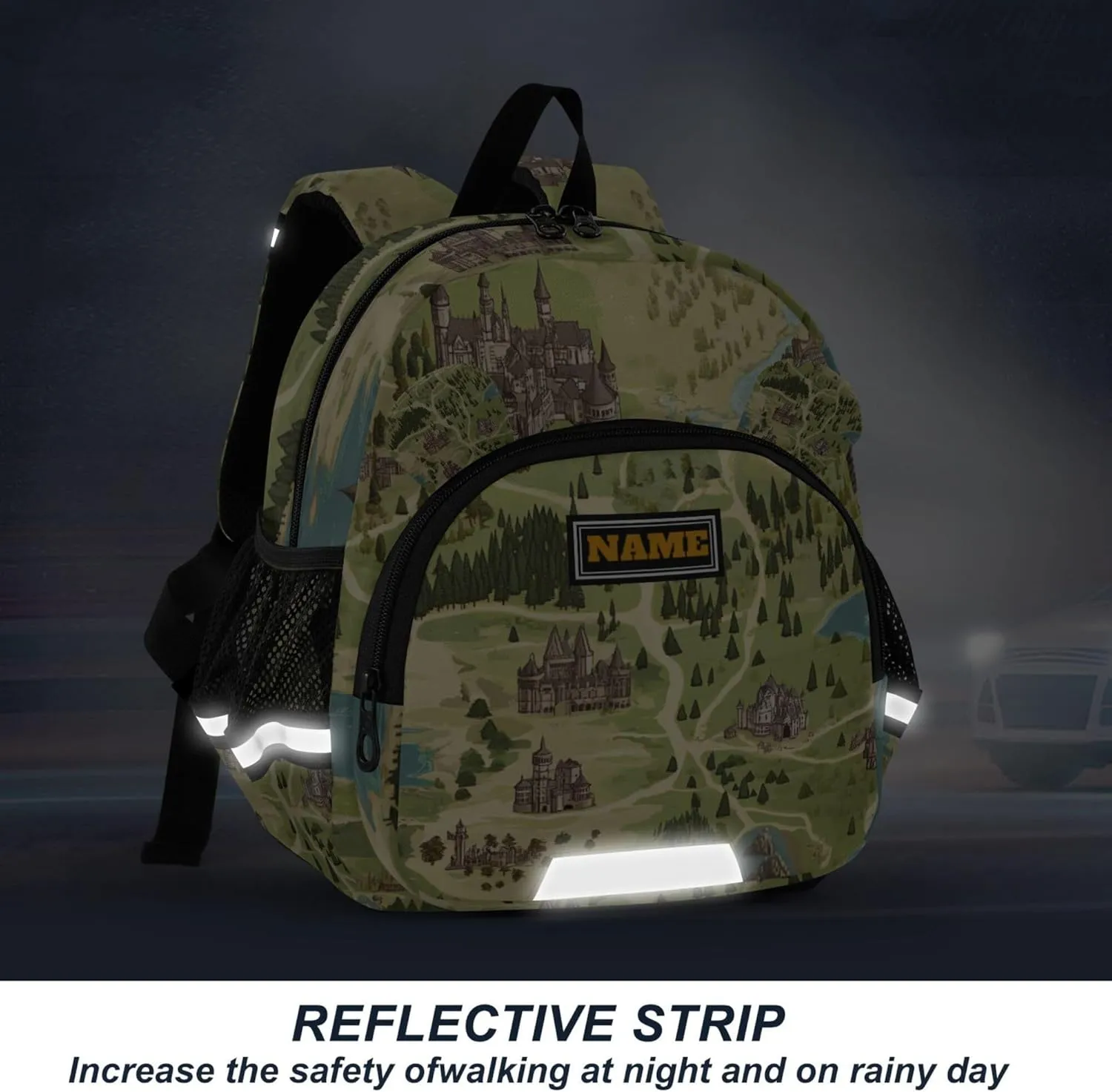 KLL Custom Cute Ears Cool Backpacks Leash Boy's/Girl's Anti-Lost Personalized Mini Bag with Reflective Strip S Game Map