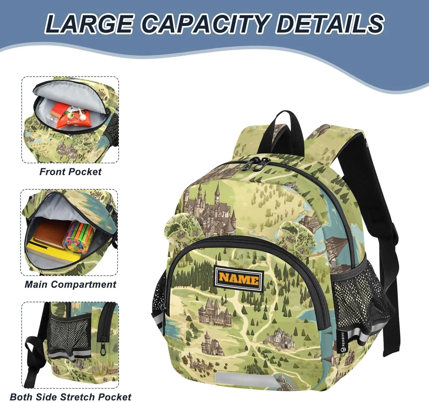 KLL Custom Cute Ears Cool Backpacks Leash Boy's/Girl's Anti-Lost Personalized Mini Bag with Reflective Strip S Game Map