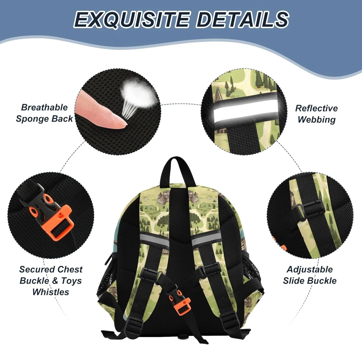 KLL Custom Cute Ears Cool Backpacks Leash Boy's/Girl's Anti-Lost Personalized Mini Bag with Reflective Strip S Game Map