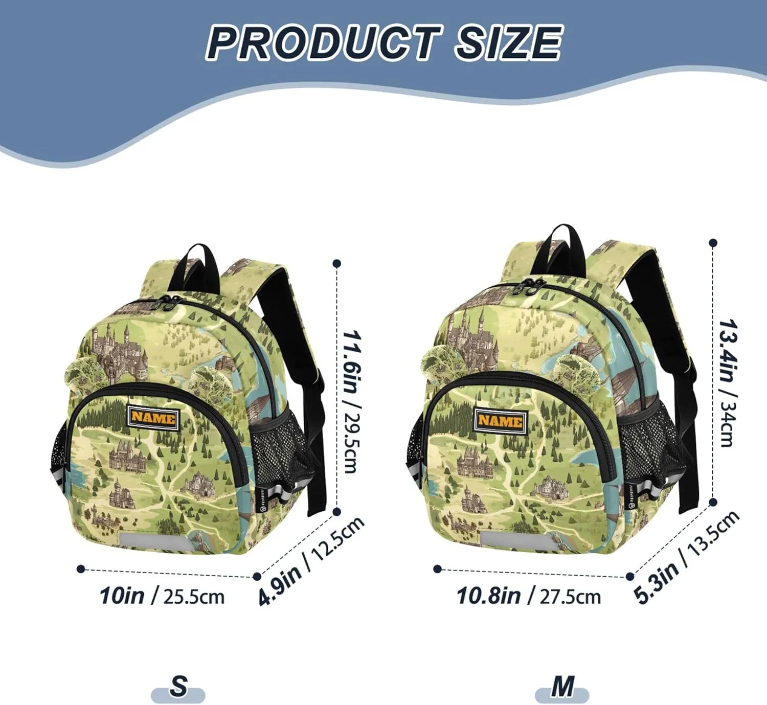 KLL Custom Cute Ears Cool Backpacks Leash Boy's/Girl's Anti-Lost Personalized Mini Bag with Reflective Strip S Game Map