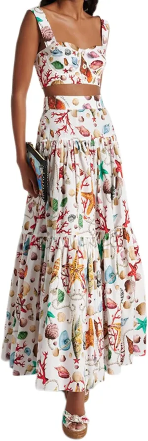 ksotutm 2 Piece Skirt Sets for Women Animal Printed Halter Top High Waist Maxi Skirt Women's Fashion Vacation Outfits