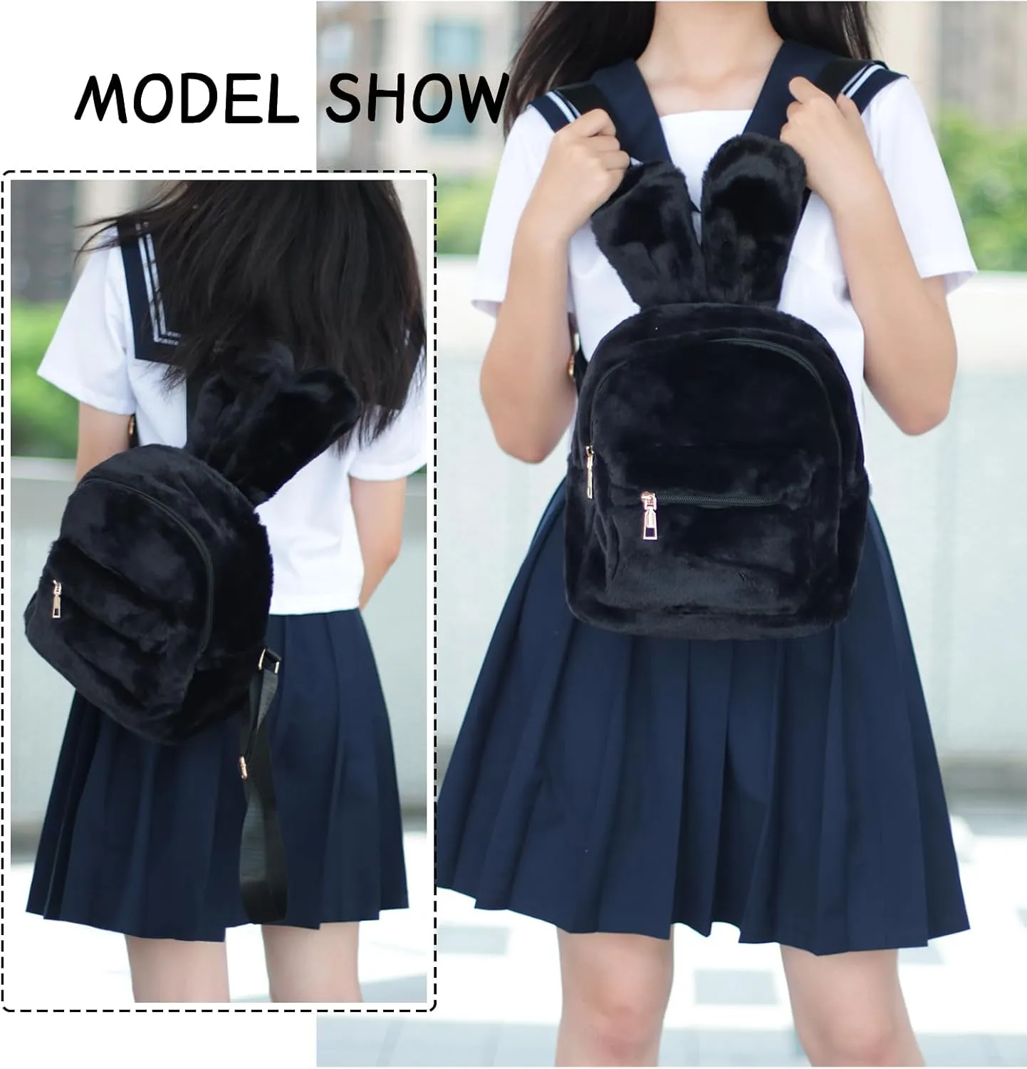 Lanpet Cute Bunny Backpacks for Women Rabbit Ears Backpack Fluffy Shoulder Bag Satchel