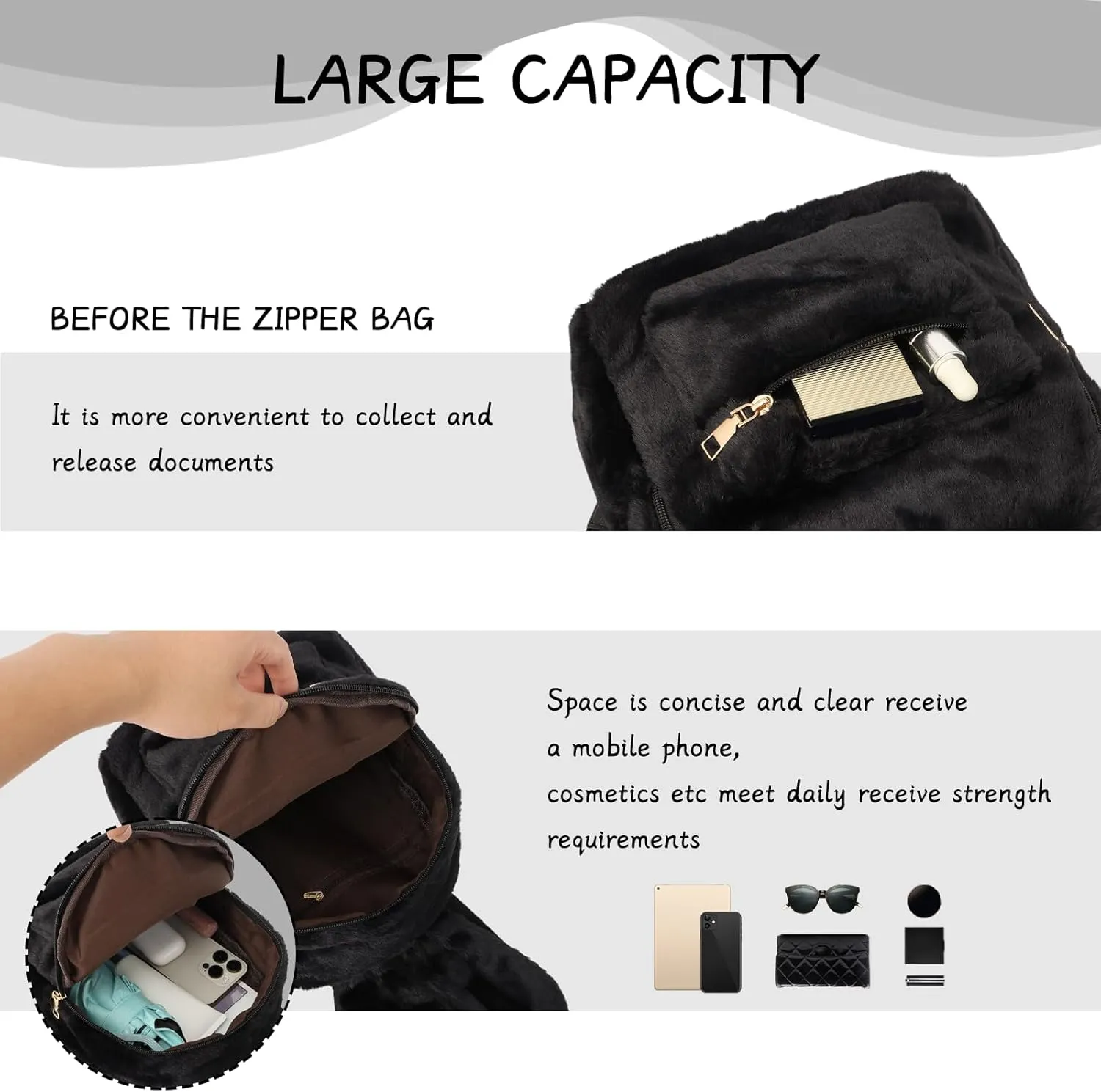 Lanpet Cute Bunny Backpacks for Women Rabbit Ears Backpack Fluffy Shoulder Bag Satchel