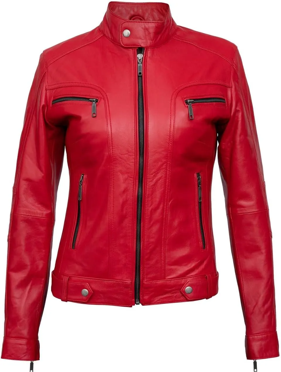 Leather Jackets For Women - Caf Racer Style Casual And Trending Fashion Real Lambskin Red Women's Leather Jacket