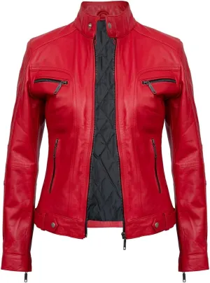 Leather Jackets For Women - Caf Racer Style Casual And Trending Fashion Real Lambskin Red Women's Leather Jacket