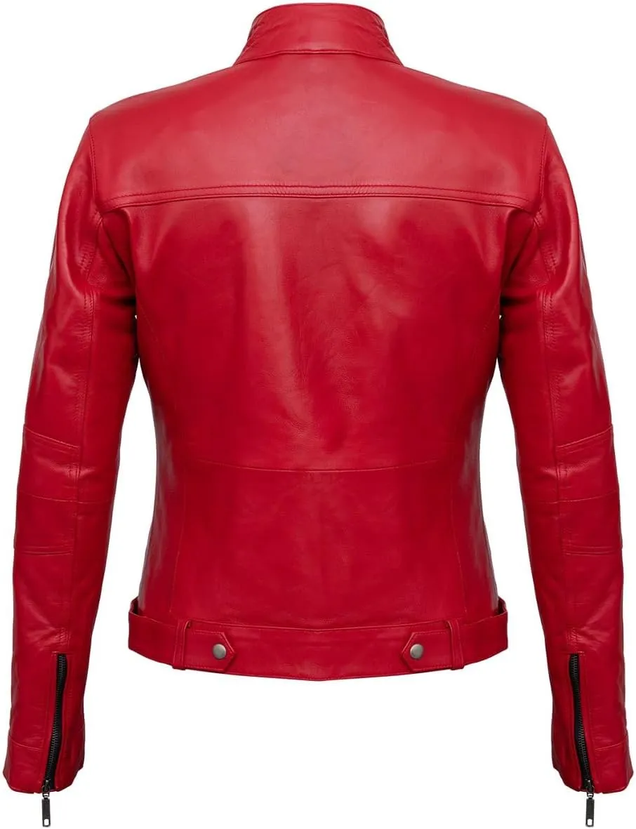 Leather Jackets For Women - Caf Racer Style Casual And Trending Fashion Real Lambskin Red Women's Leather Jacket