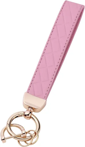 Leather Wristlet Keychain for Women, Keychain Wristlet Car Key Chain with 2 Key Ring and Anti-Lost D Ring
