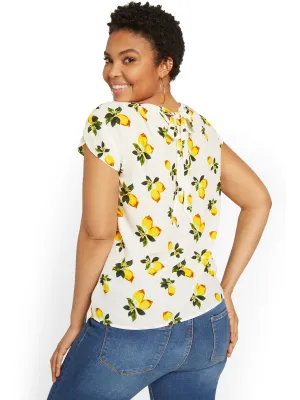 Lemon-Print Keyhole Cut-Out Top