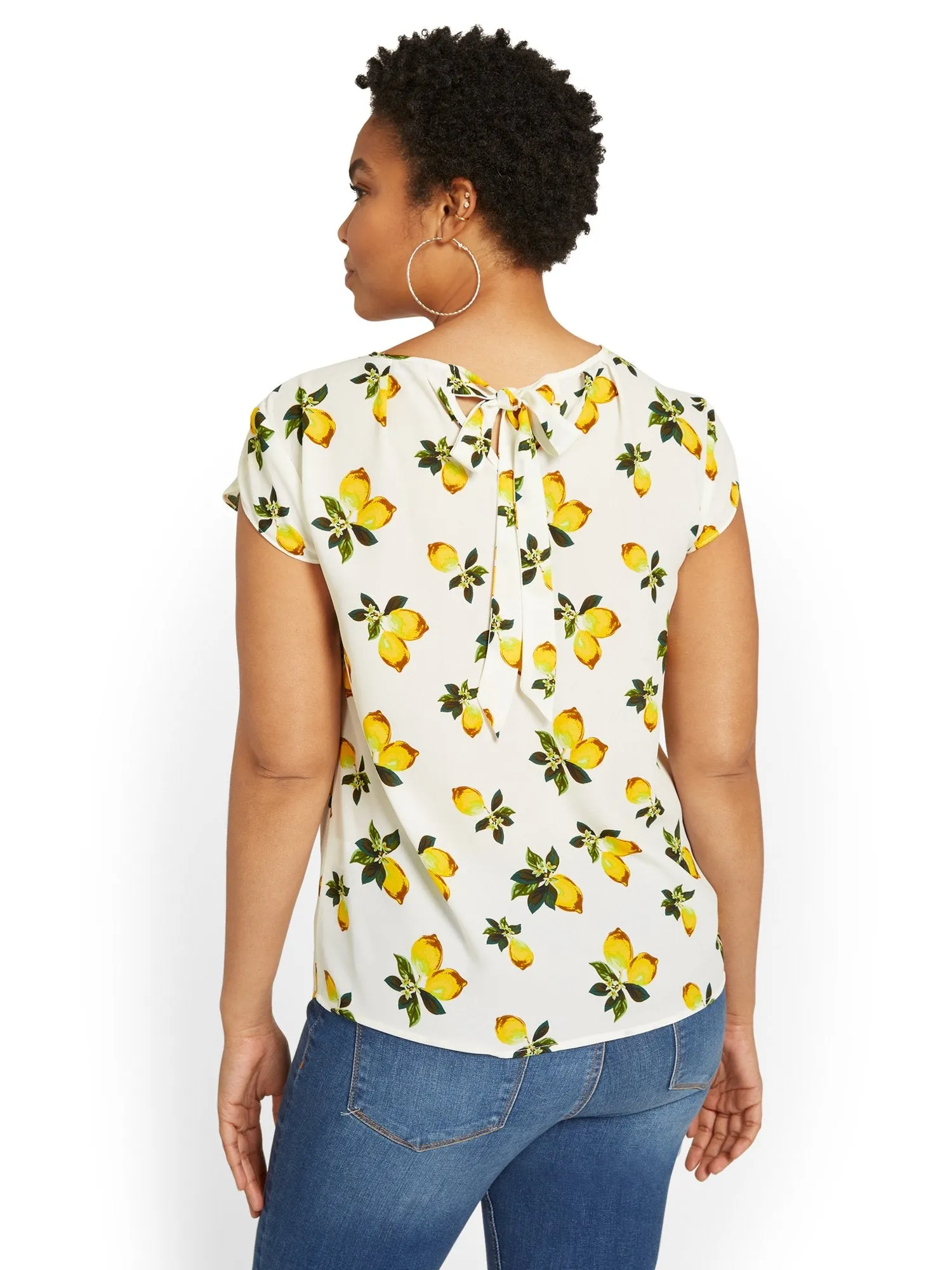 Lemon-Print Keyhole Cut-Out Top