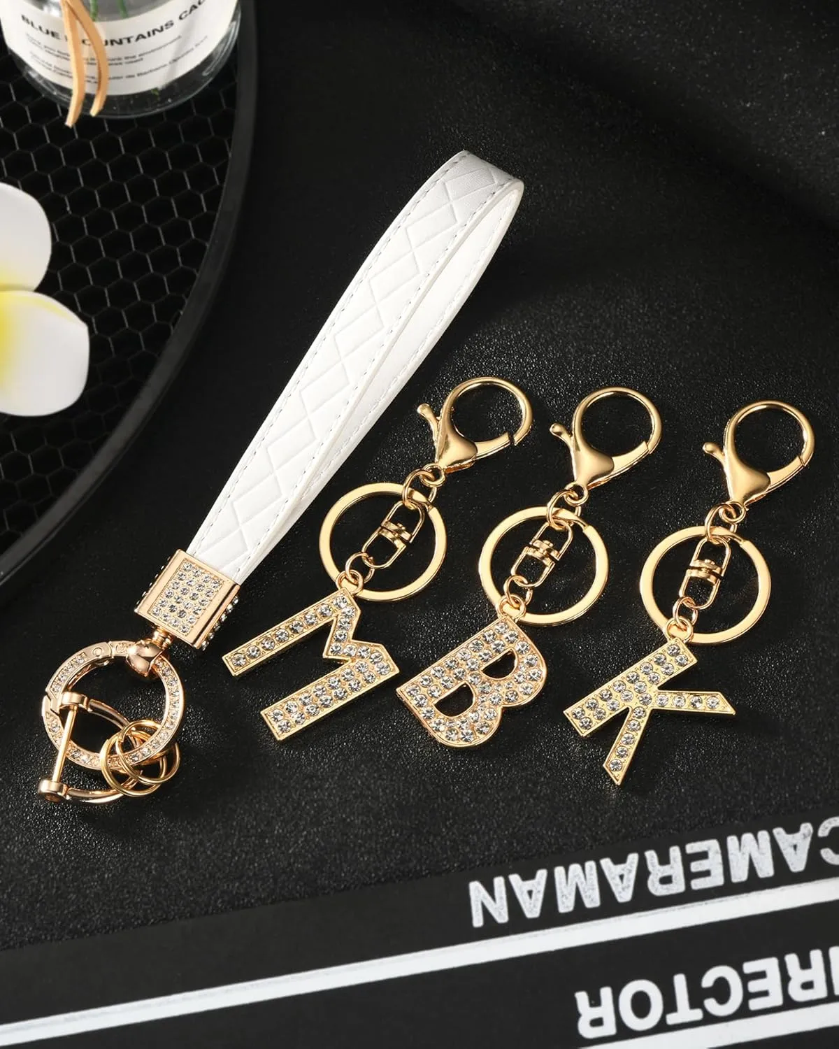 Letter Leather Wristlet Keychain Car Keys Keychain Bracelet Keychain Large Keychain for Girl Woman Personalized Gift