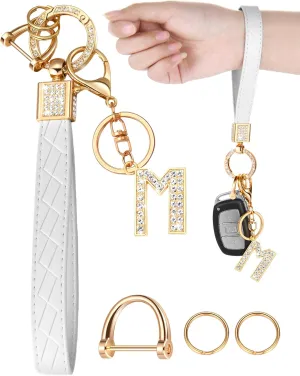 Letter Leather Wristlet Keychain Car Keys Keychain Bracelet Keychain Large Keychain for Girl Woman Personalized Gift