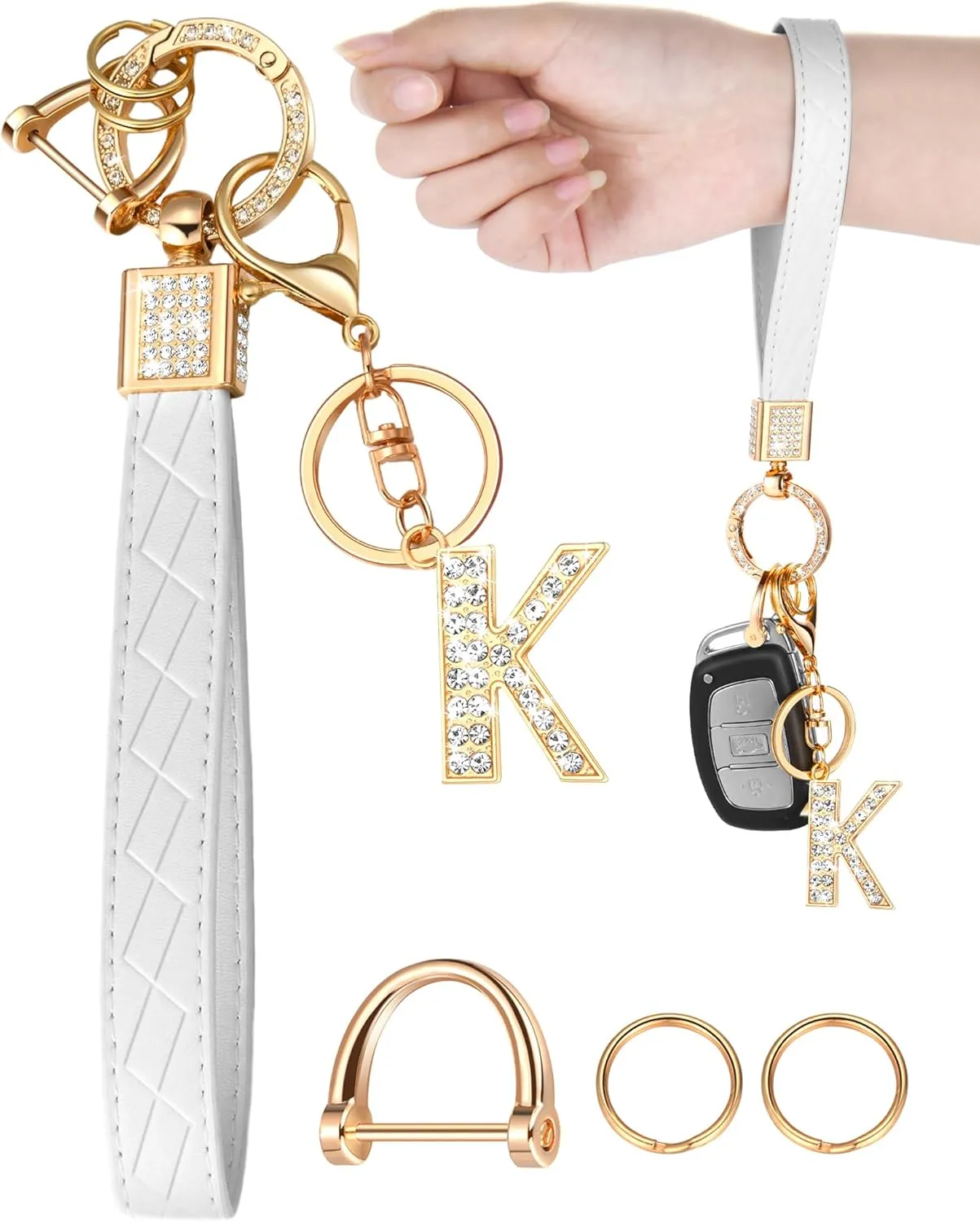 Letter Leather Wristlet Keychain Car Keys Keychain Bracelet Keychain Large Keychain for Girl Woman Personalized Gift