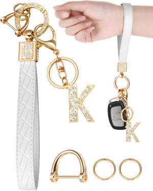 Letter Leather Wristlet Keychain Car Keys Keychain Bracelet Keychain Large Keychain for Girl Woman Personalized Gift