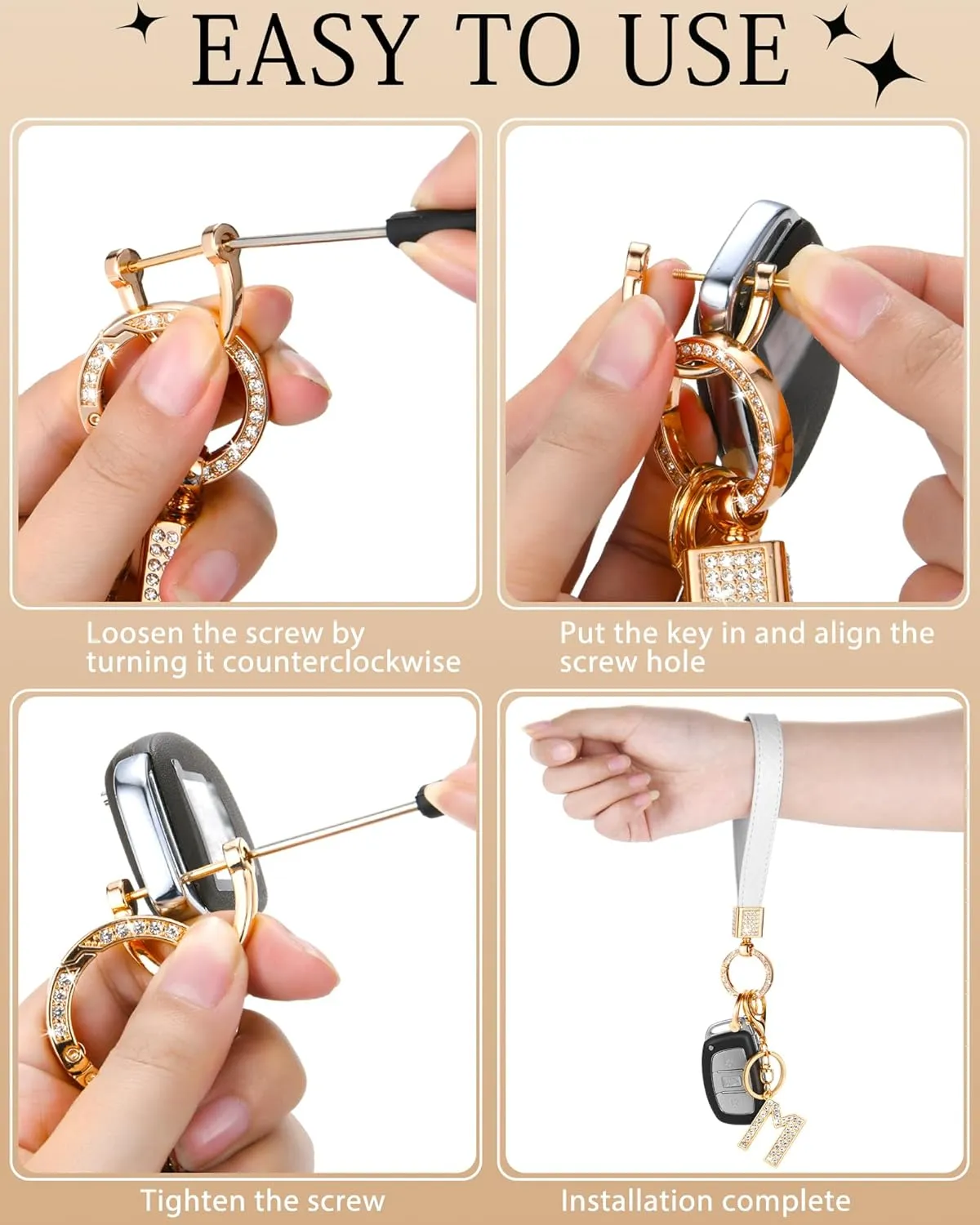 Letter Leather Wristlet Keychain Car Keys Keychain Bracelet Keychain Large Keychain for Girl Woman Personalized Gift