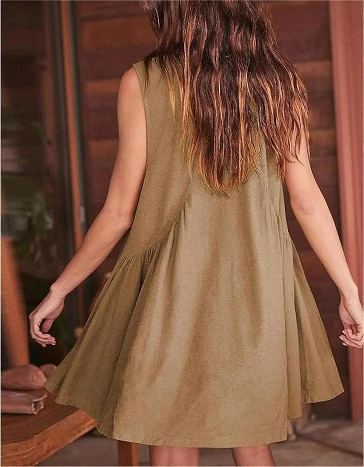 LOFAAC Women 2024 Summer V Neck Sleeveless Mini Dress Casual Loose Pleated Flowy Sundress 90s Beach Tank Dress with Pockets