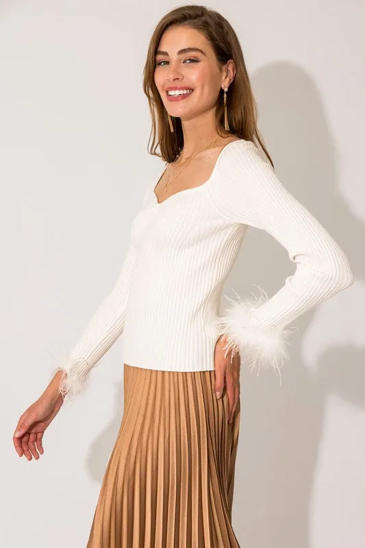 Long Sleeve Sweethear Neck Line Ribbed Top