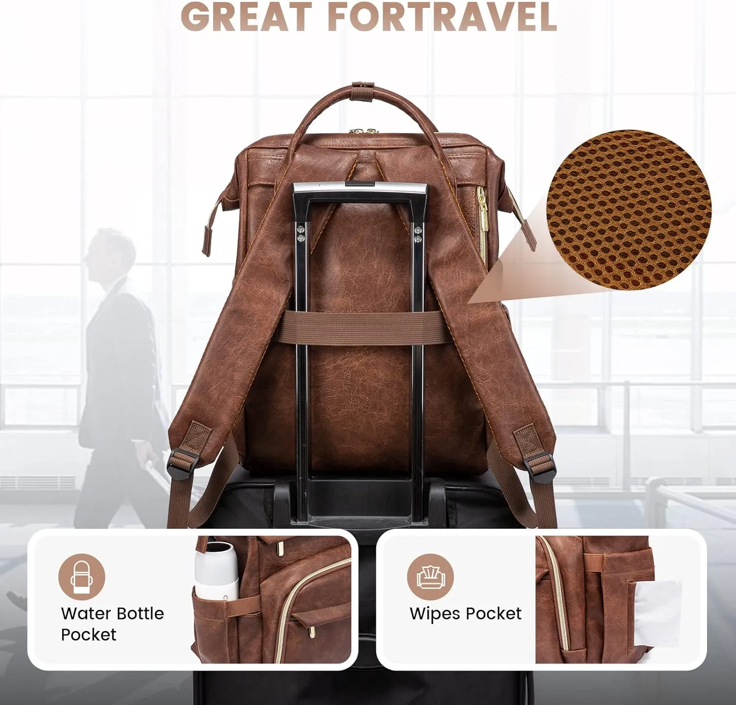 LOVEVOOK Leather Laptop Backpacks for Women 15.6 inch,Travel Backpack Purse Nurse Teacher Backpack Computer Laptop Bag,Professional College Business Work Bag Carry On Backpacks with USB Port,Red Brown