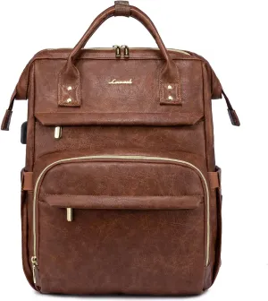 LOVEVOOK Leather Laptop Backpacks for Women 15.6 inch,Travel Backpack Purse Nurse Teacher Backpack Computer Laptop Bag,Professional College Business Work Bag Carry On Backpacks with USB Port,Red Brown