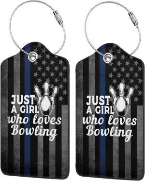 Luggage Tag Just A Girl Who Loves Bowling Pu Leather Identifiers Id Tag Bag Suitcase Labels