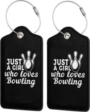 Luggage Tag Just A Girl Who Loves Bowling Pu Leather Identifiers Id Tag Bag Suitcase Labels