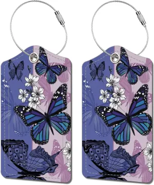 Luggage Tags for Suitcases 2 Pack Cute Unique Butterfly Purple Leather Suitcase Tags with Privacy Labels and Stainless Steel Loop Travel Tags for Luggage Women Girls Bag Backpack Tags Fashional Gifts