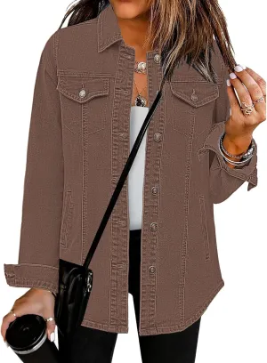 luvamia 2025 Jean Jackets for Women Fashion Denim Jacket Western Oversized Shacket Jacket Button Up with Pockets