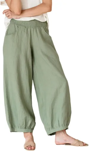 Lviefent Womens Linen Wide Leg Pants Baggy Elastic Waist Berral Pants Beach Palazzo Harem Pants with Pockets
