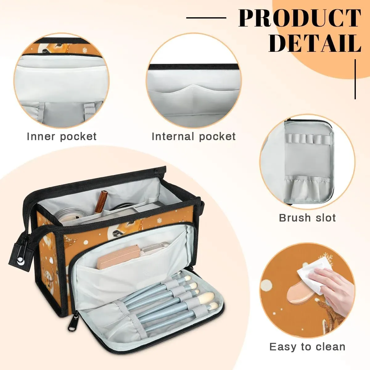 Makeup Bag Deer Watercolor Travel Toiletry Bag Makeup Organizer Portable Make Up Bags for Women Cosmetic Bag with Handle