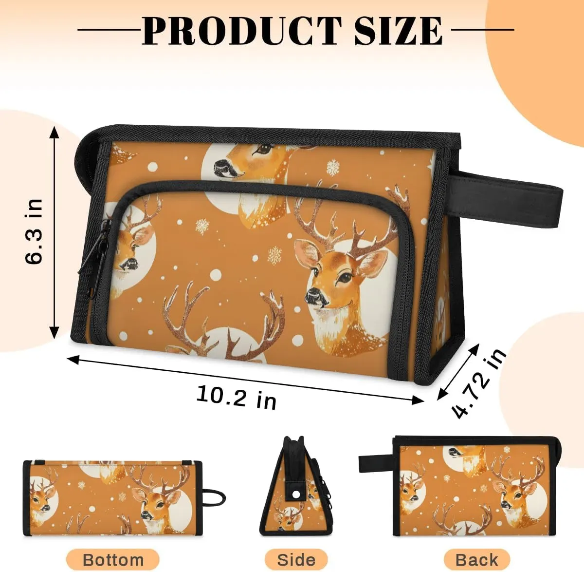 Makeup Bag Deer Watercolor Travel Toiletry Bag Makeup Organizer Portable Make Up Bags for Women Cosmetic Bag with Handle