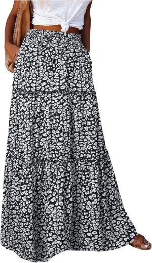Maxi Boho Skirts for Women Flowy Floral High Waisted Tiered Long Skirts Ladies Casual Bohemian Summer Clothes 2025