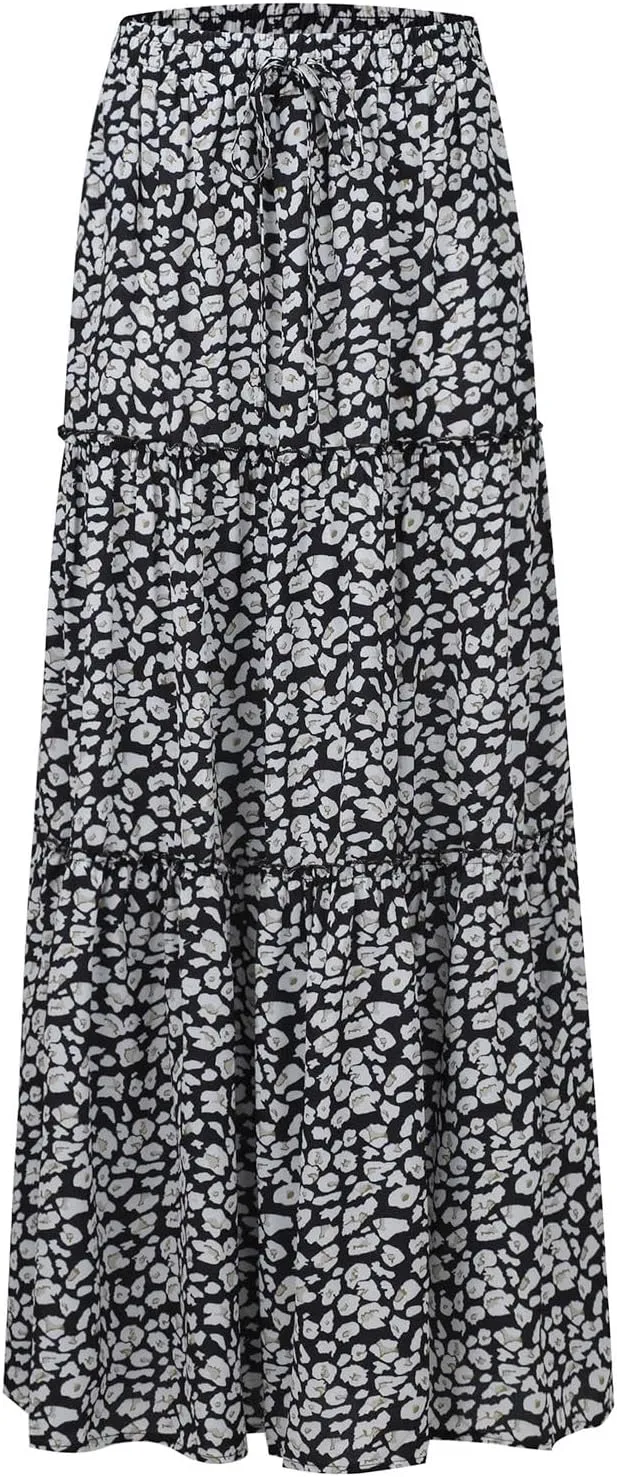Maxi Boho Skirts for Women Flowy Floral High Waisted Tiered Long Skirts Ladies Casual Bohemian Summer Clothes 2025